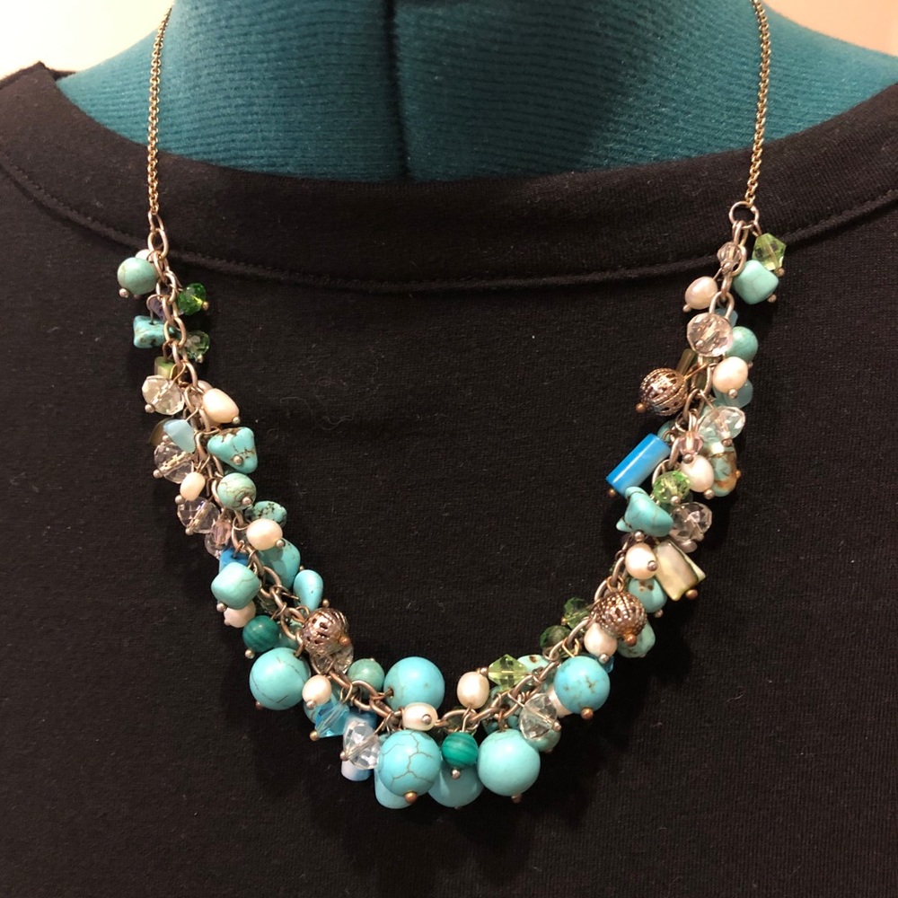 Mixed Metal Dangle Turquoise Necklace with beads